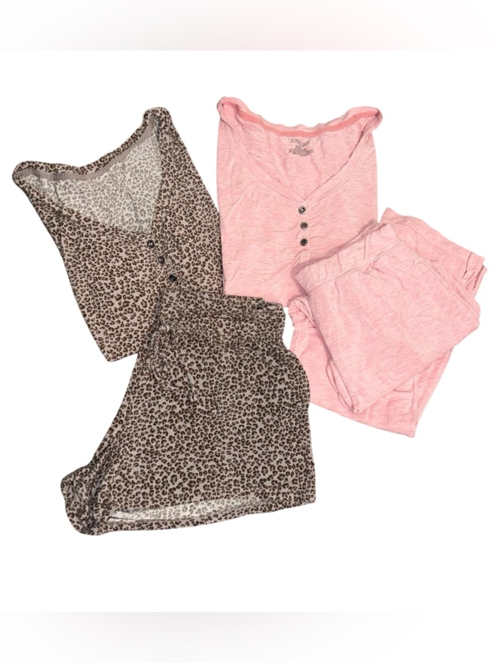 2 PC Pajama Set Bundle XS S M Jasmine & Ginger Leopard Pink Lounge Sleepwear